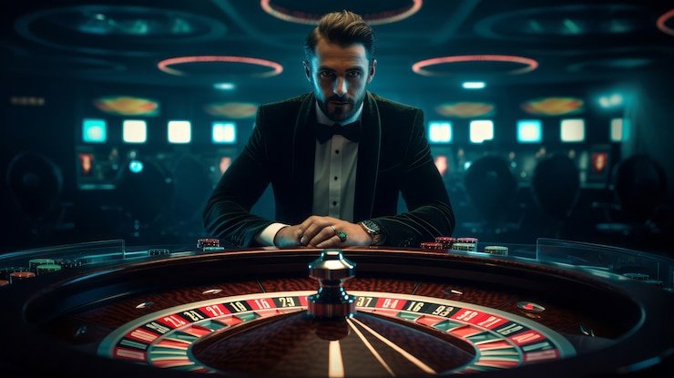 Layar permainan Blueprint Gaming di magnumbet menampilkan gulungan, garis pembayaran, dan tombol taruhan
